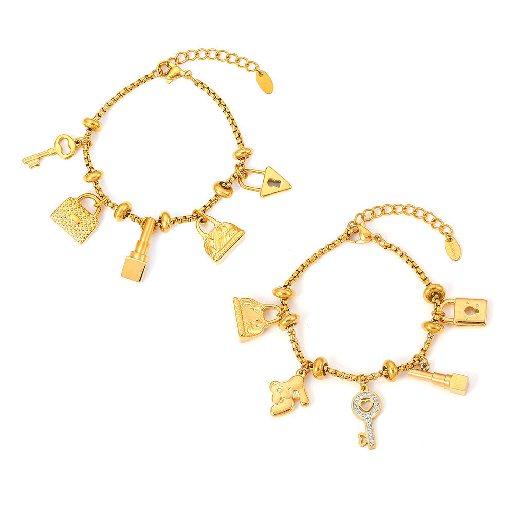 Wholesale diamond pendant adjustable trend retro titanium steel plated 18K gold bracelet